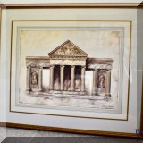 A19. Framed Emily James architectural print. Frame: 30”h x 36”w